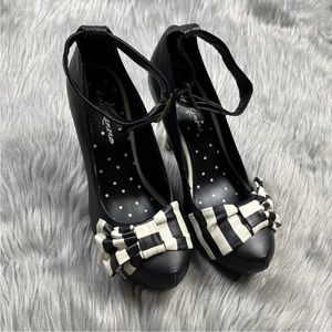 Lola Ramona Black Striped Vintage Retro Ankle Strap Heels Size EU 36
